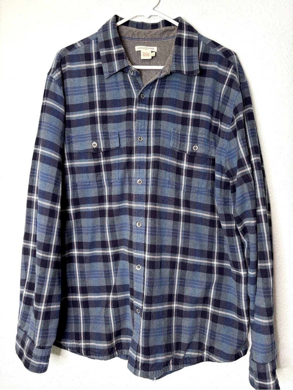 Carbon2Cobalt Jersey Lined Flannel Shirt Jacket Blue Plaid L